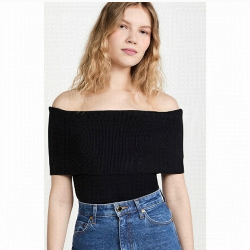 $119 - Line & Dot  off the shoulder/ Strapless ribbed Black Sweater, Medium